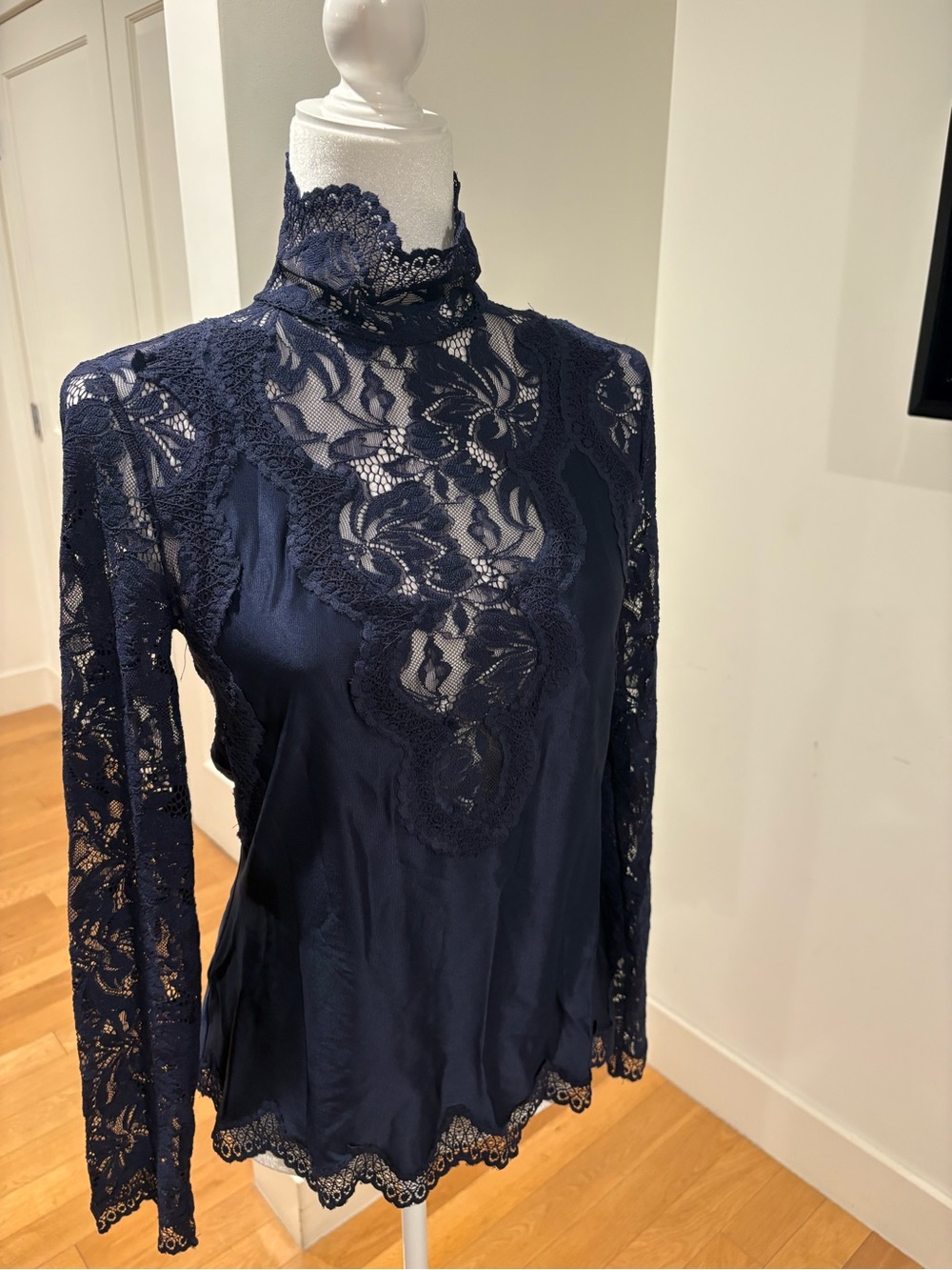 Paco Rabanne Navy Lace Turtleneck Top size 42